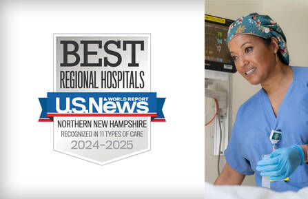 U.S. News Best Hospital badge with photo of healthcare worker