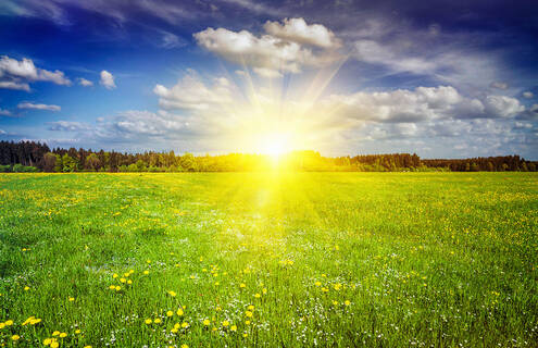 picture of sun shining over a valley