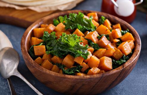 Roasted sweet potatoes and kale