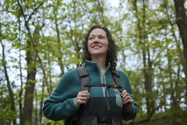 Krystal Kebler hiking in the woods